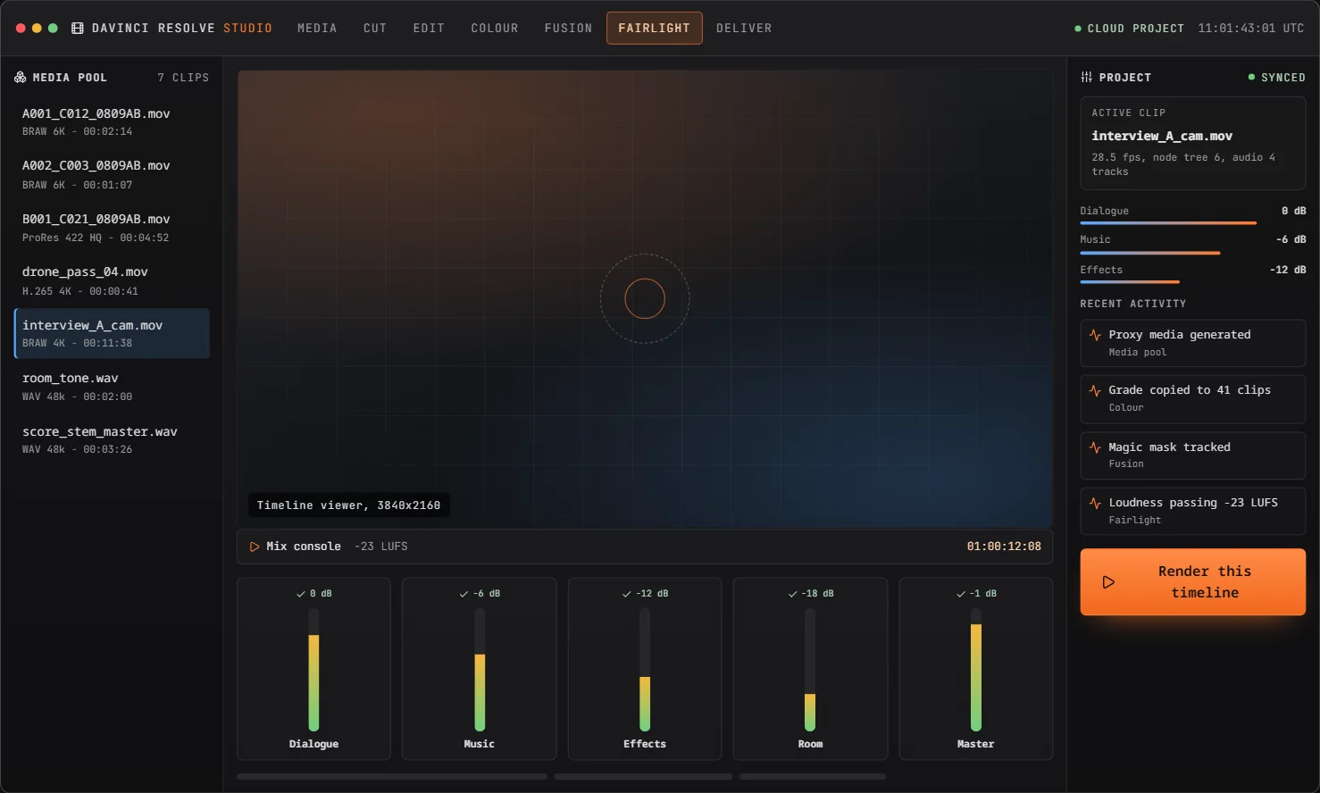 Audio finished at 32-bit float in the DaVinci Resolve online studio