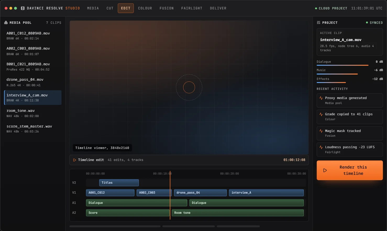 A timeline built for long days in the DaVinci Resolve online studio